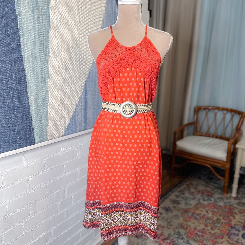Hem & Thread Orange Lacey Boho Midi Dress